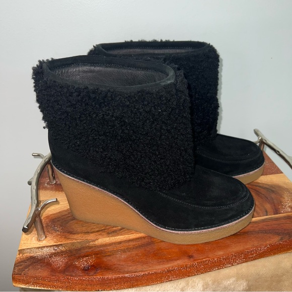UGG Shoes - UGG Coldin Black Shearling Wedge Ankle Boots Size 11